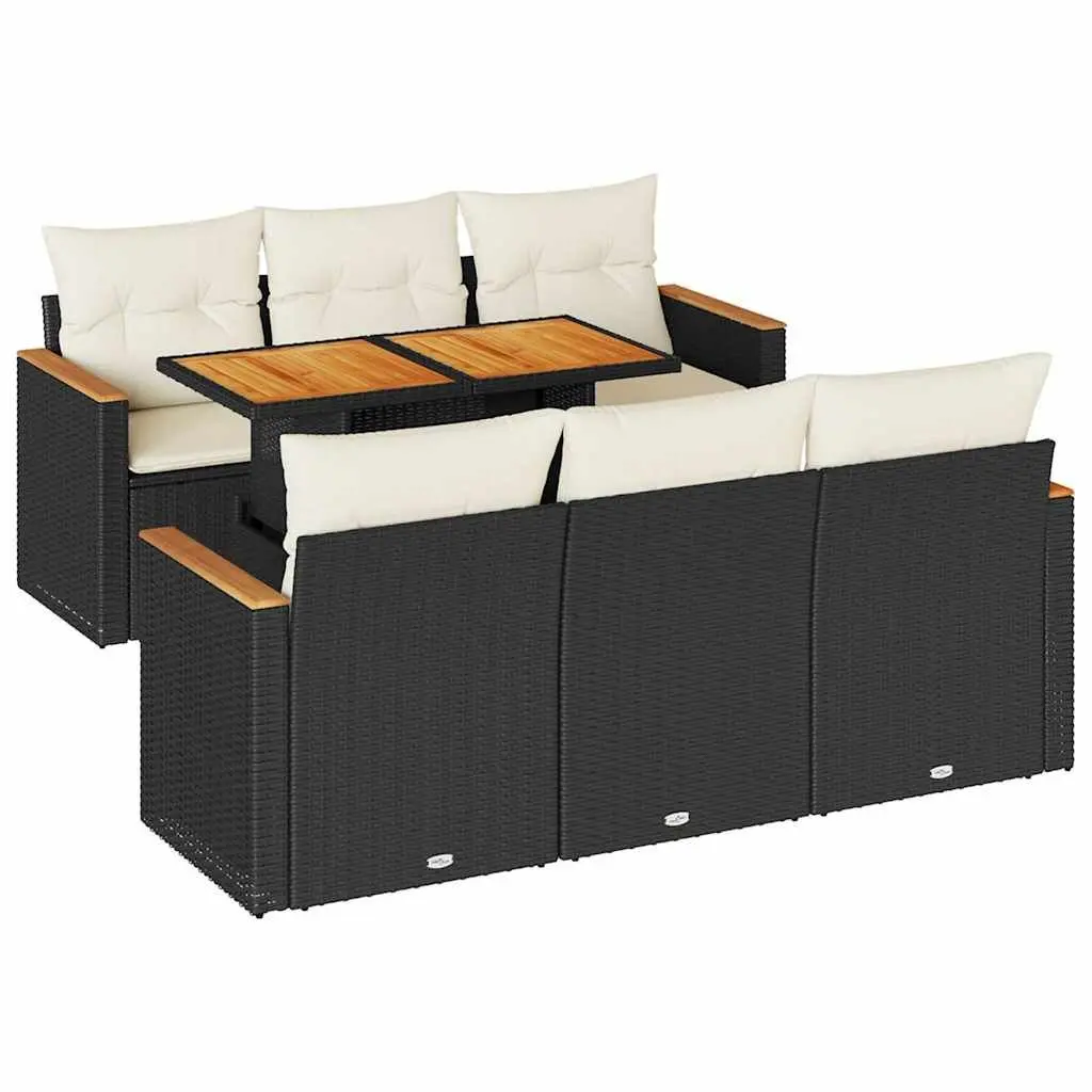 7 Piece Modular Outdoor Sofa Set Black PE Rattan Patio Furniture with Storage Cushions