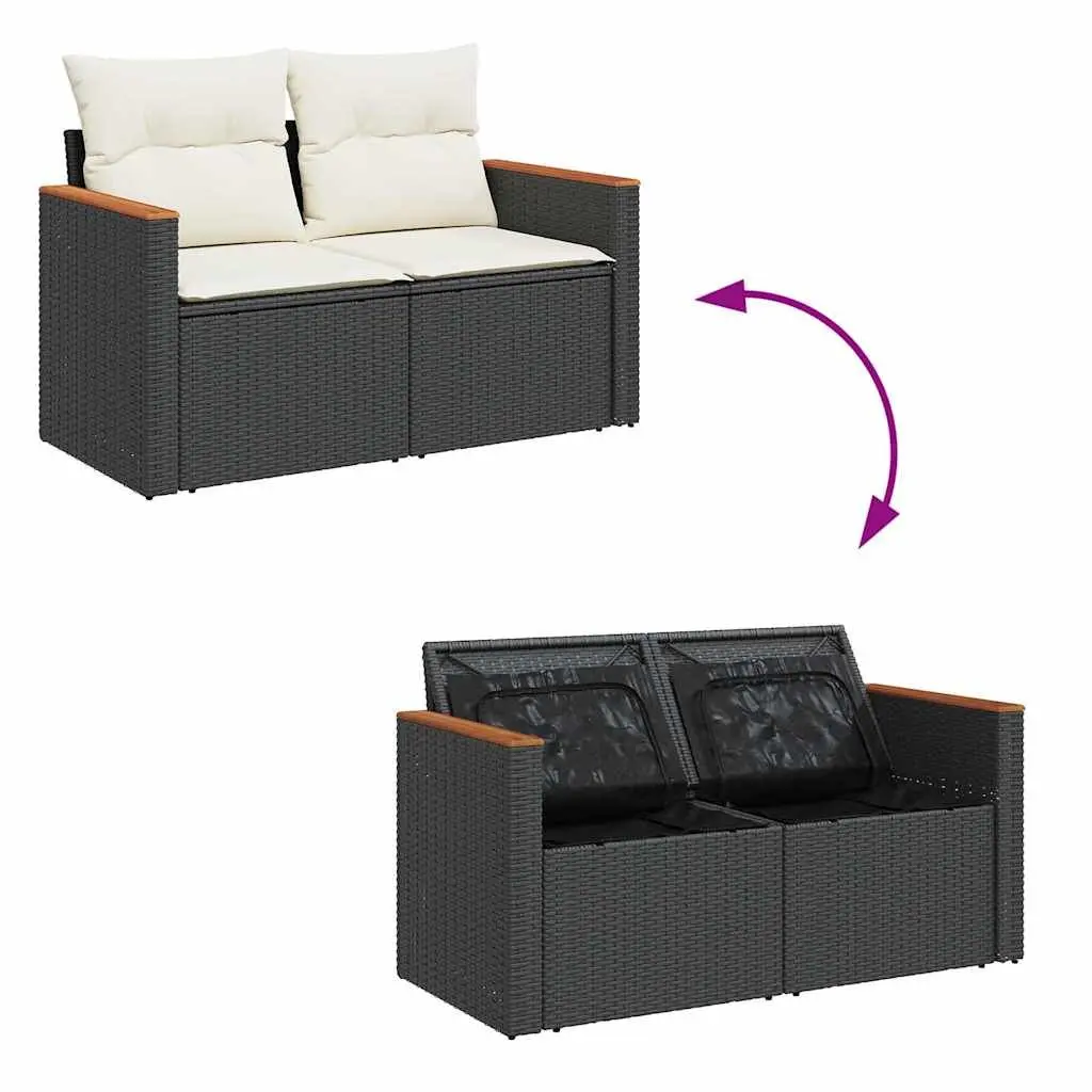 7 Piece Modular Outdoor Sofa Set Black PE Rattan Patio Furniture with Storage Cushions