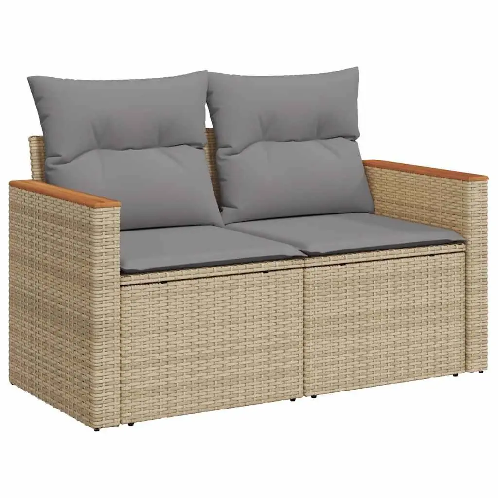 Garden Sofa Set PE Rattan 7 Piece Outdoor Furniture Beige Modular Patio Lounge
