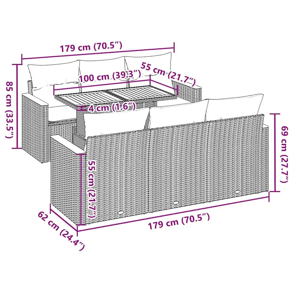 7 Piece Garden Sofa Set PE Rattan Modular Outdoor Furniture Grey with Storage Cushions