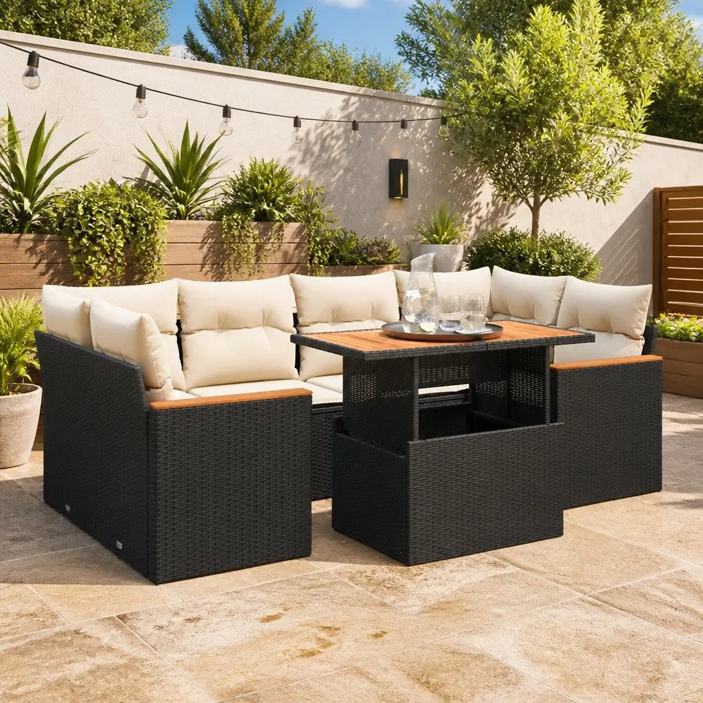 Garden Sofa Set Modular 6 Piece PE Rattan Outdoor Furniture Black