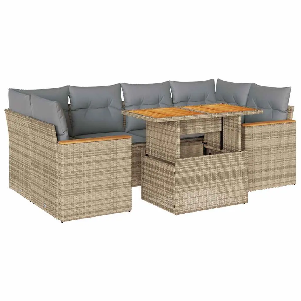 Garden Sofa Set Modular PE Rattan 6 Piece Outdoor Furniture Beige