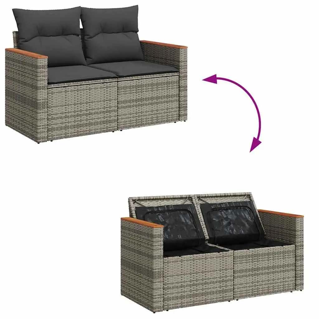 Modular Outdoor Furniture Set 6 Pieces Grey Poly Rattan Patio Sofa