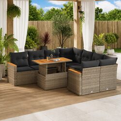 9 Piece Outdoor Sofa Set in Grey with Storage