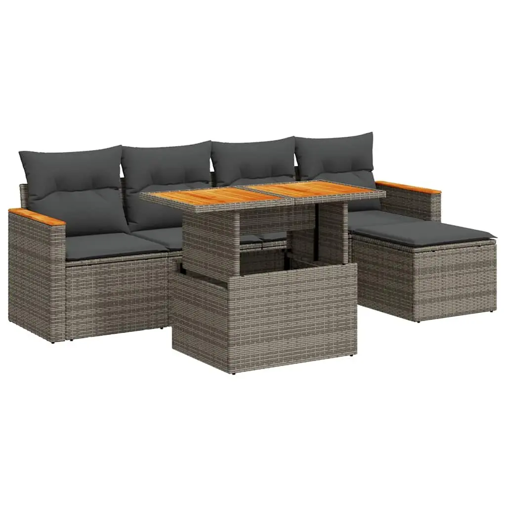 6 Piece Garden Sofa Set PE Rattan Grey Outdoor Furniture with Storage