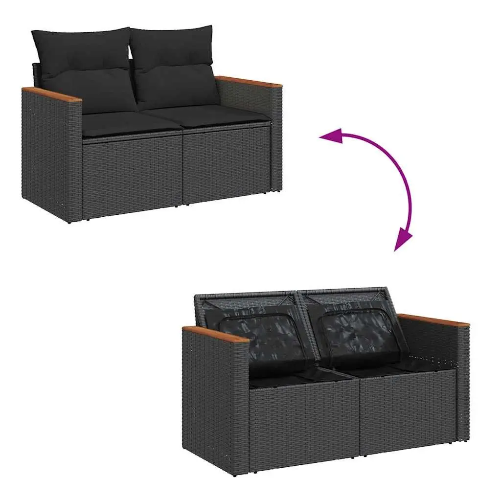 Garden Sofa Set 5 Piece PE Rattan Outdoor Furniture Black with Cushions
