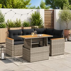 Garden Sofa Set 5 Piece Outdoor Furniture Grey Poly Rattan with Cushions Patio