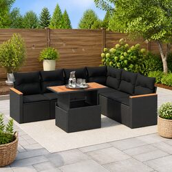 Versatile 7-Piece Black Rattan Sofa for Outdoor Living