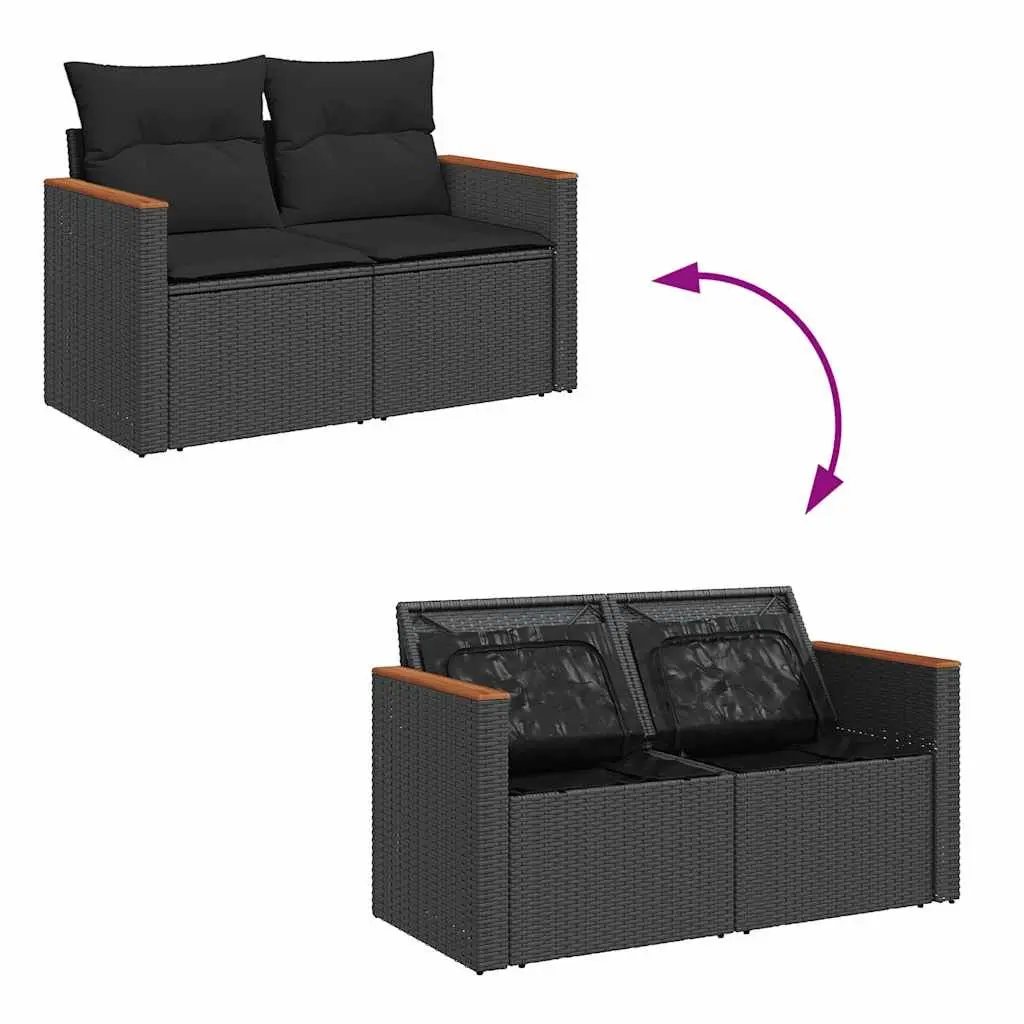 7 Piece Outdoor Garden Sofa Set PE Rattan Black Modular Patio Furniture with Cushions