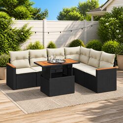 7 Piece Garden Sofa Set Black Outdoor Furniture with Cushions Storage Patio