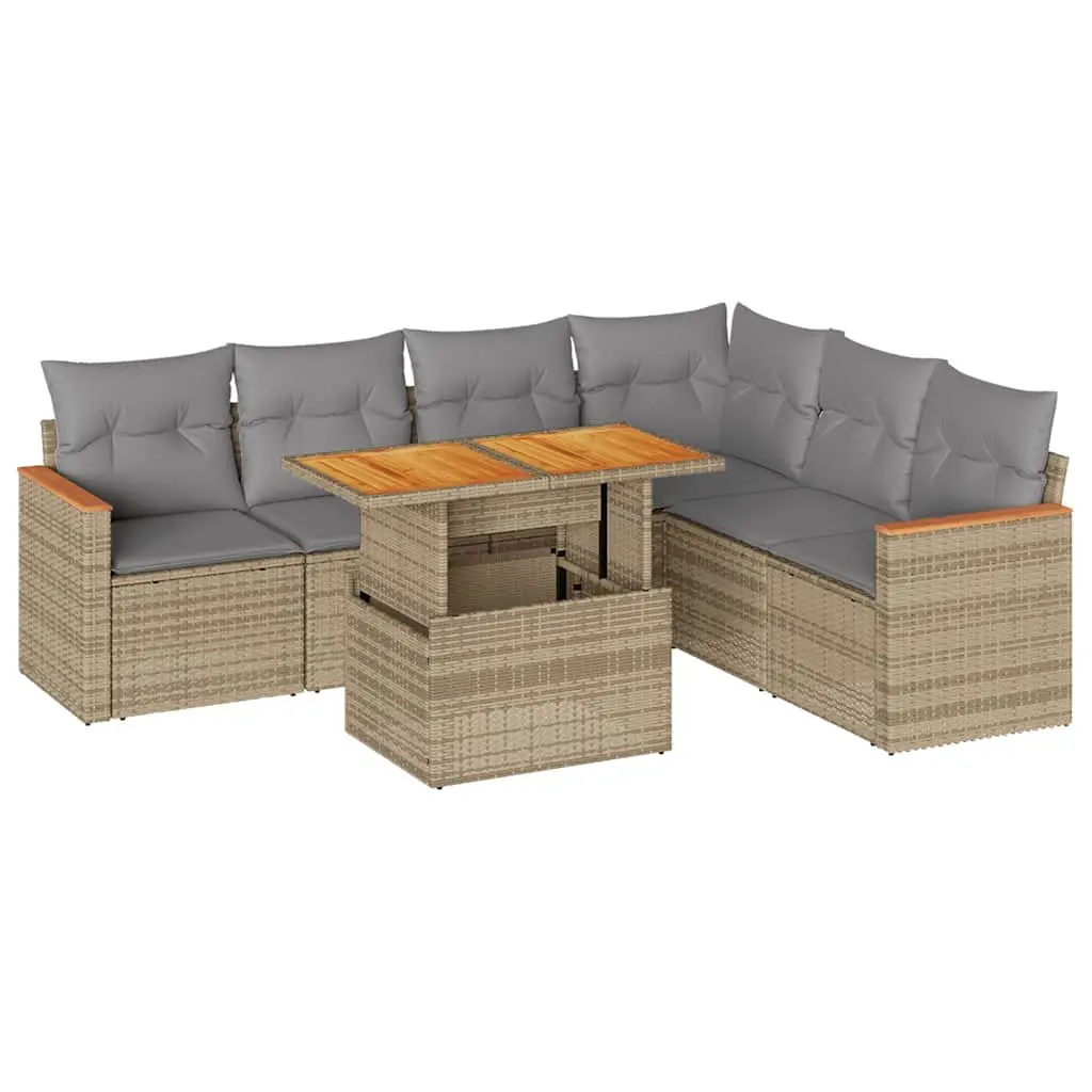 Garden Sofa Set 7 Piece Outdoor Furniture Beige Poly Rattan Patio Lounge Chair