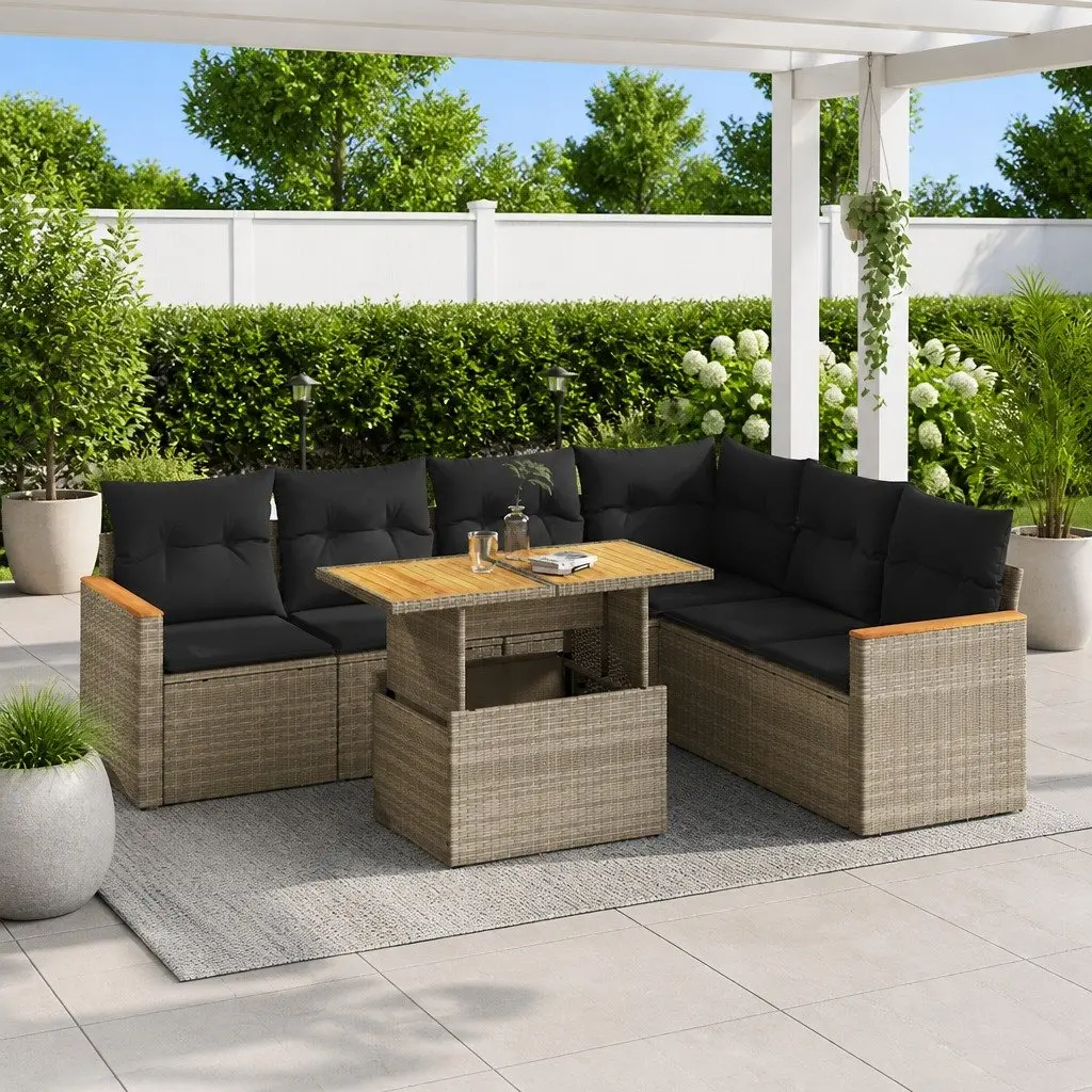 7 Piece Garden Sofa Set PE Rattan Modular Outdoor Furniture Grey