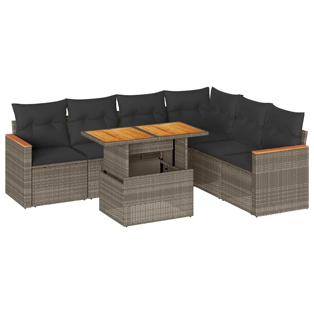 7 Piece Garden Sofa Set PE Rattan Modular Outdoor Furniture Grey