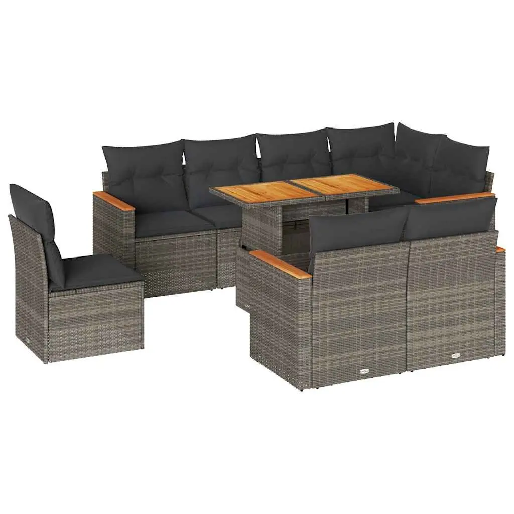 Garden Sofa Set 9 Piece Modular PE Rattan Outdoor Furniture Grey with Cushions