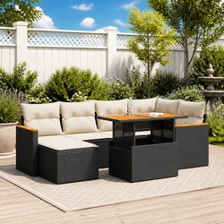 7 Piece Outdoor Garden Sofa Set with Storage Cushions Black Poly Rattan Patio