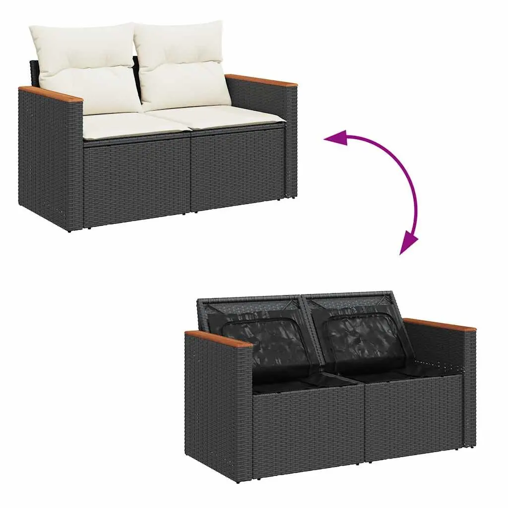 7 Piece Outdoor Garden Sofa Set PE Poly Rattan Black with Storage Cushions
