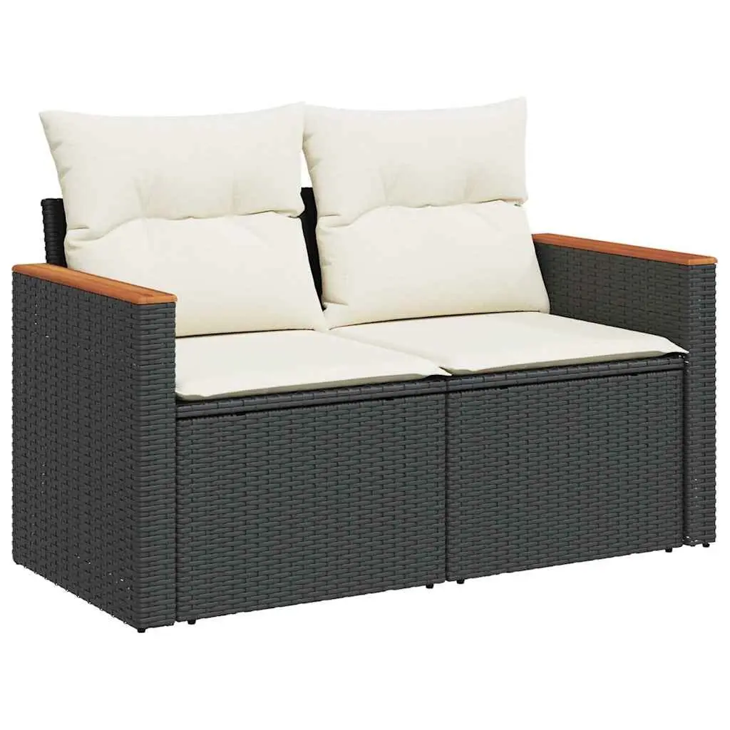 7 Piece Outdoor Garden Sofa Set PE Poly Rattan Black with Storage Cushions