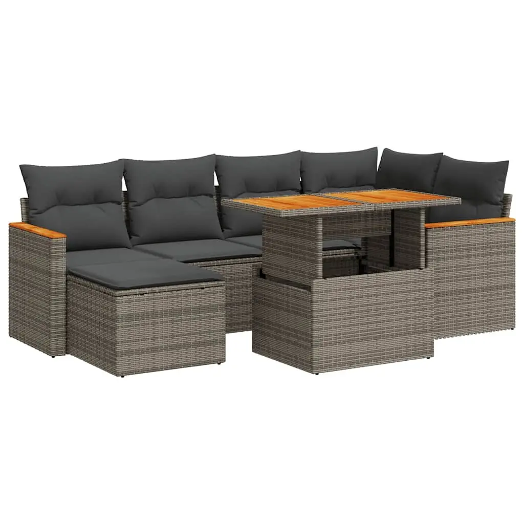 Garden Sofa Set 7 Piece Outdoor Furniture Grey Poly Rattan with Cushions Patio