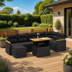 8 Piece Garden Sofa Set with Storage Cushions Black Outdoor Patio Furniture