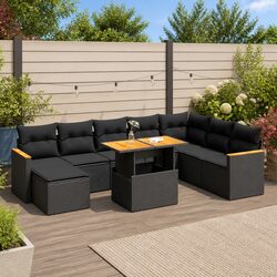 Black Poly Rattan 9-Piece Garden Sofa Set