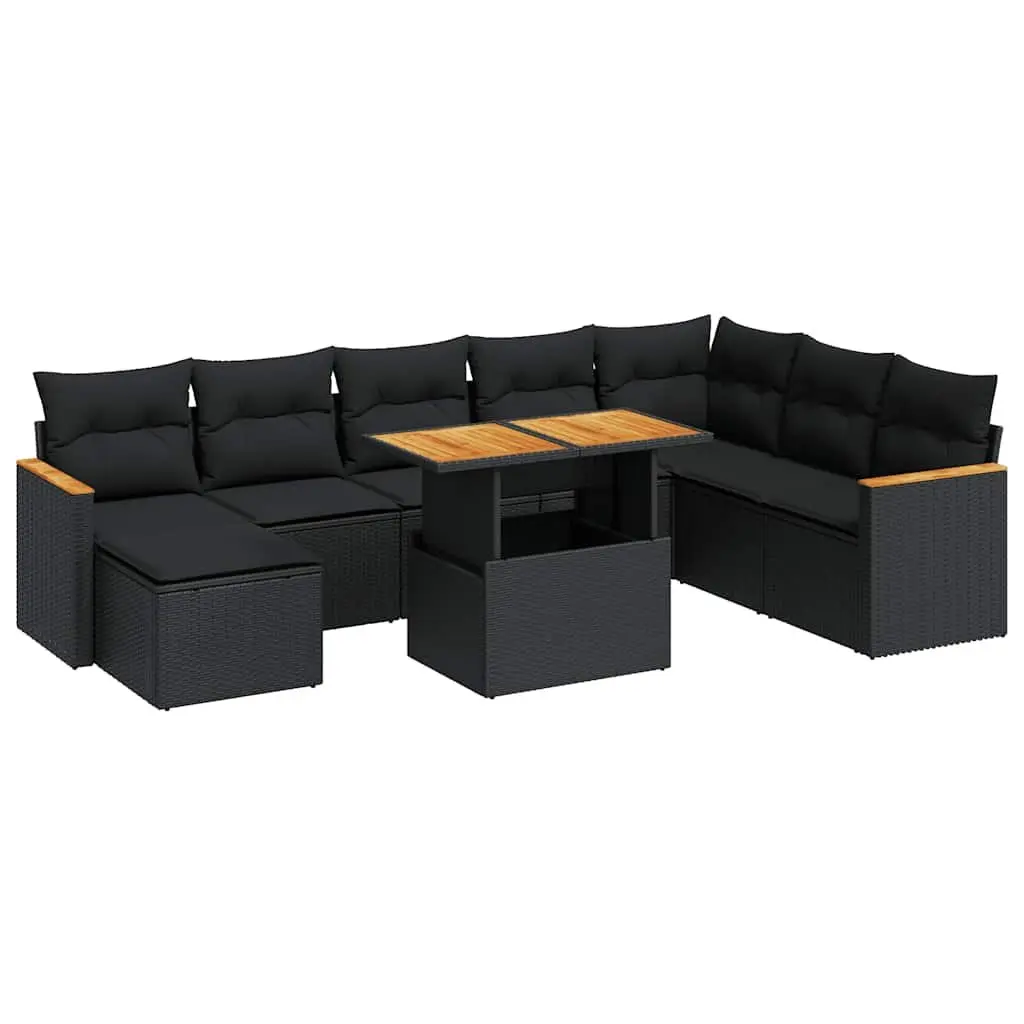 9 Piece Black Modular Outdoor Sofa Set with Storage PE Rattan Patio Furniture
