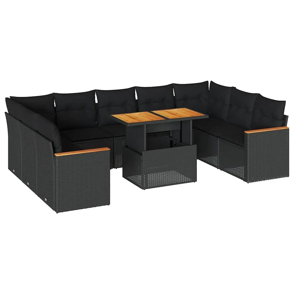 Garden Sofa Set Poly Rattan 10 Piece Black Outdoor Furniture with Cushions
