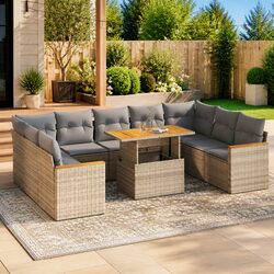 Practical 10 Piece Beige Rattan Modular Sofa Set