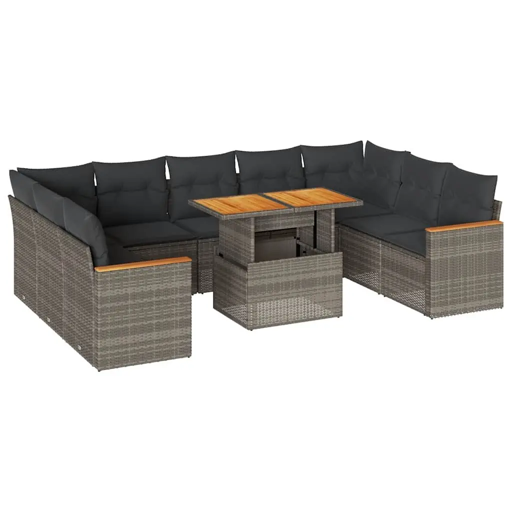 Modular Sectional Sofa Set 10 Piece Grey Outdoor Furniture PE Rattan with Storage and Washable Cushions