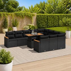 Outdoor Garden Sofa Set 11 Piece Black Poly Rattan Modular Patio Furniture with