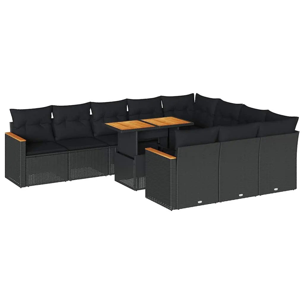 Outdoor Sofa Set 11 Piece Modular PE Poly Rattan Black Patio Furniture