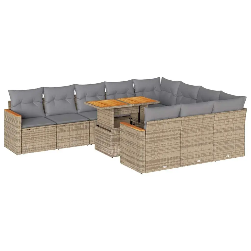 Garden Sofa Set PE Rattan 11 Piece Modular Outdoor Furniture Beige