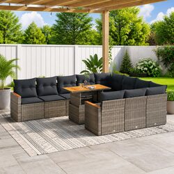 11 Piece Garden Sofa Set Outdoor Furniture Grey Poly Rattan Modular Patio