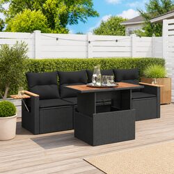 Black Poly Rattan 5 Piece Garden Sofa Set