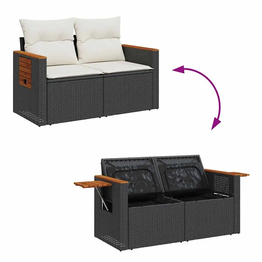 Garden Sofa Set 5 Piece PE Rattan Outdoor Furniture Black with Cushions