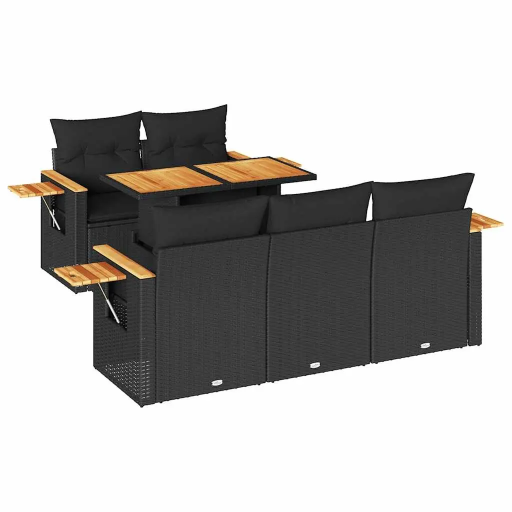 Garden Sofa Set Modular PE Rattan 6 Piece Outdoor Furniture Black with Cushions