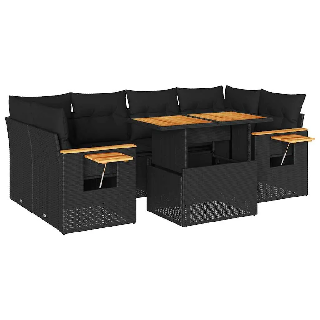 Garden Sofa Set Poly Rattan 7 Piece Black Outdoor Furniture Patio Seating
