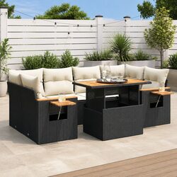 7 Piece Garden Sofa Set Black Poly Rattan Outdoor Furniture Patio Seating with