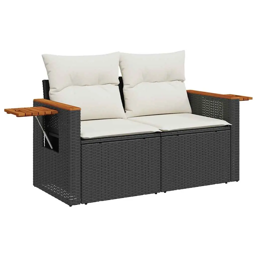8 Piece Outdoor Sofa Set Modular Black PE Rattan Furniture with Cushions and Foldable Side Table for Patio and Garden