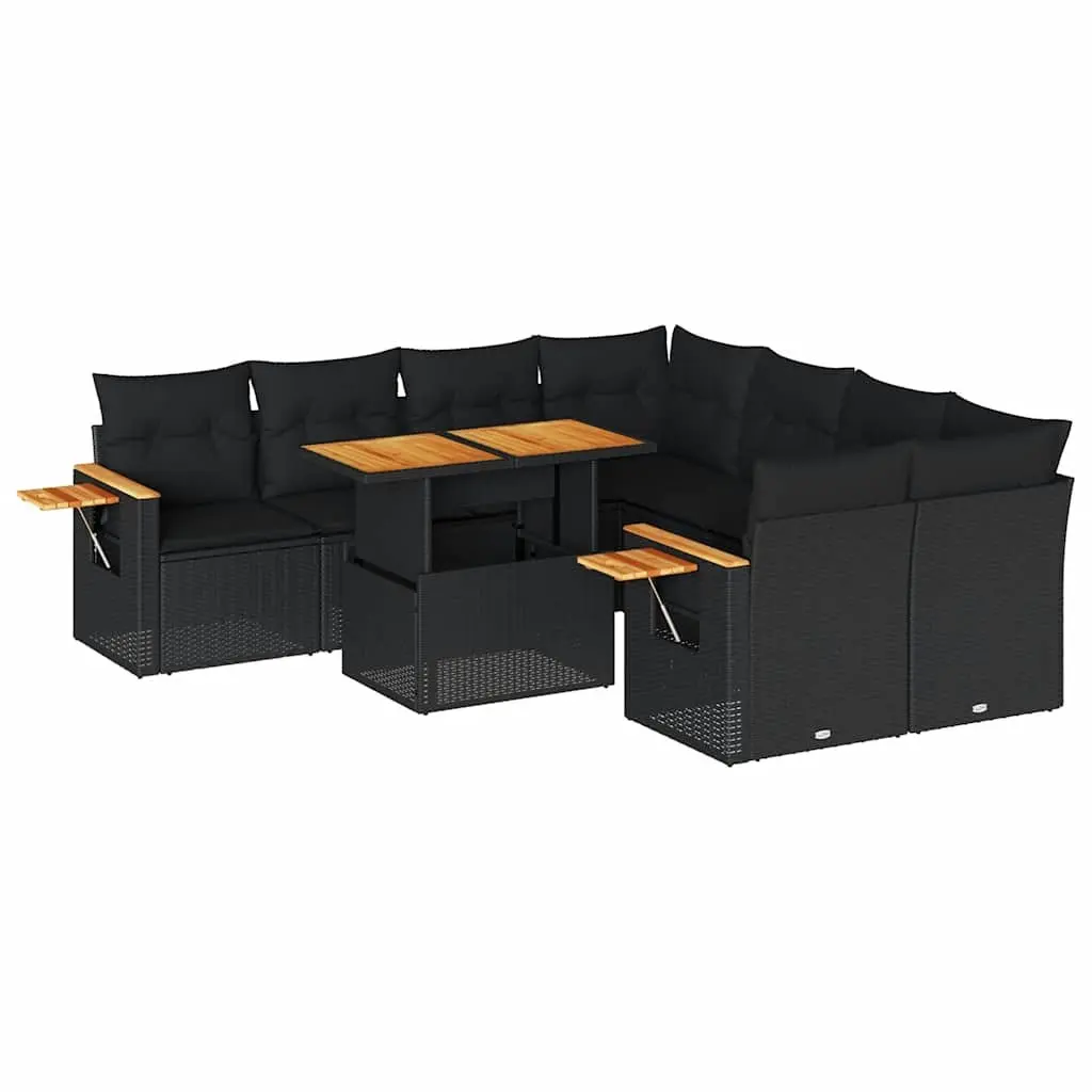 9 Piece Garden Sofa Set Modular PE Rattan Outdoor Furniture Black with Cushions