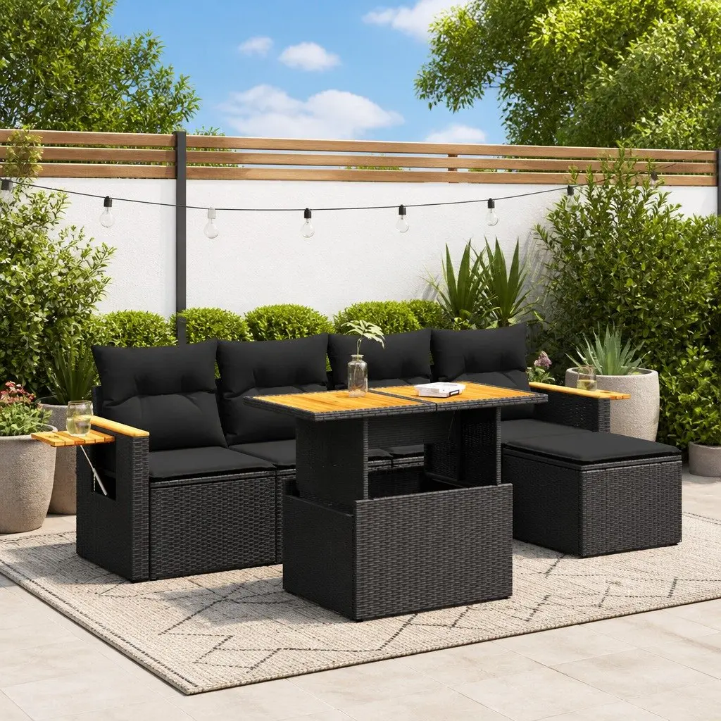 6 Piece Garden Sofa Set PE Rattan Modular Outdoor Furniture with Cushions Black