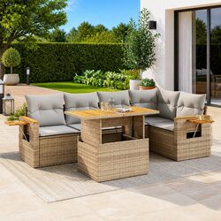 5 Piece Garden Sofa Set Beige Poly Rattan Outdoor Furniture Patio Lounge