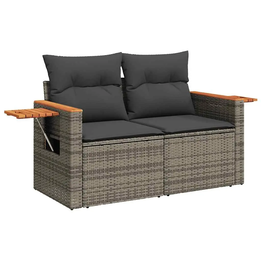 Garden Sofa Set PE Rattan 9 Piece Outdoor Furniture Grey with Cushions and Storage