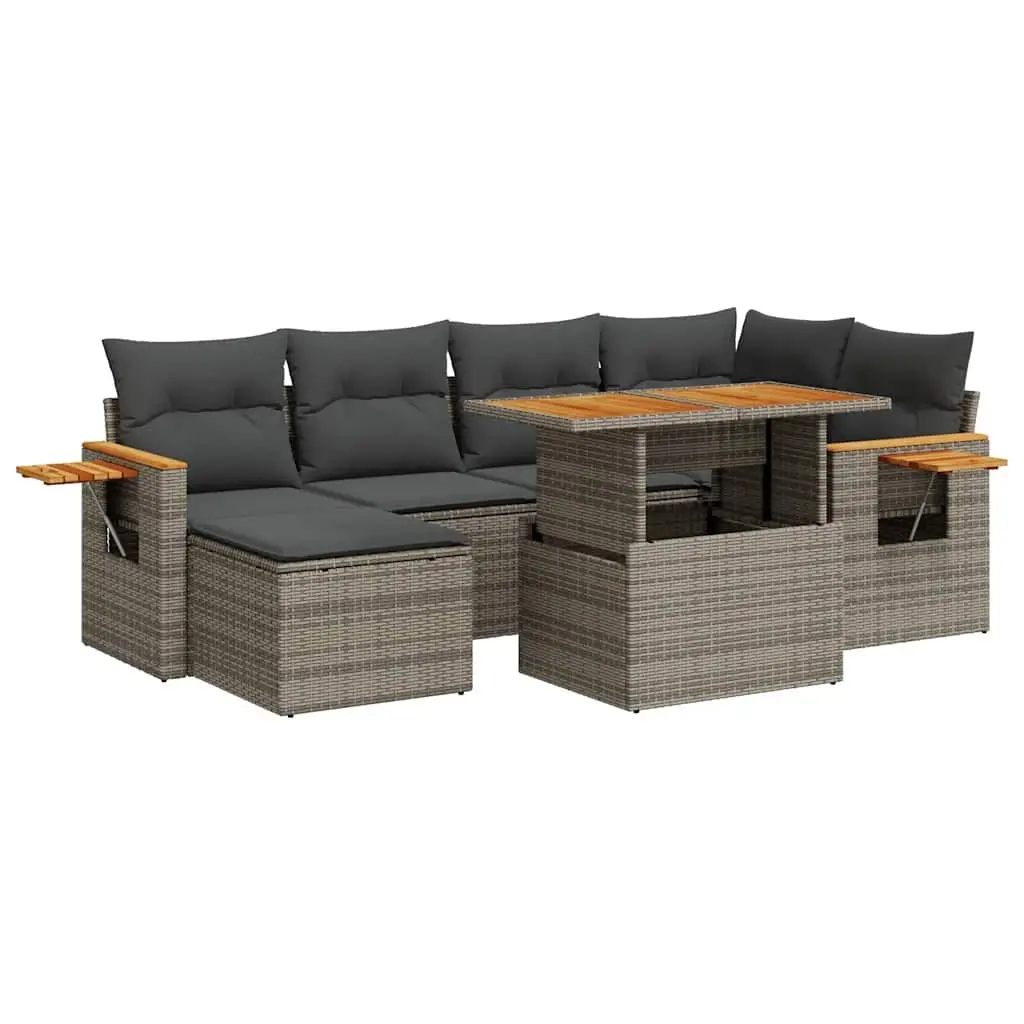 7 Piece Garden Sofa Set Grey PE Rattan Outdoor Furniture with Storage Cushions