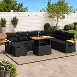 Versatile Black Rattan Sofa Set - 9 Pieces for Outdoor Use