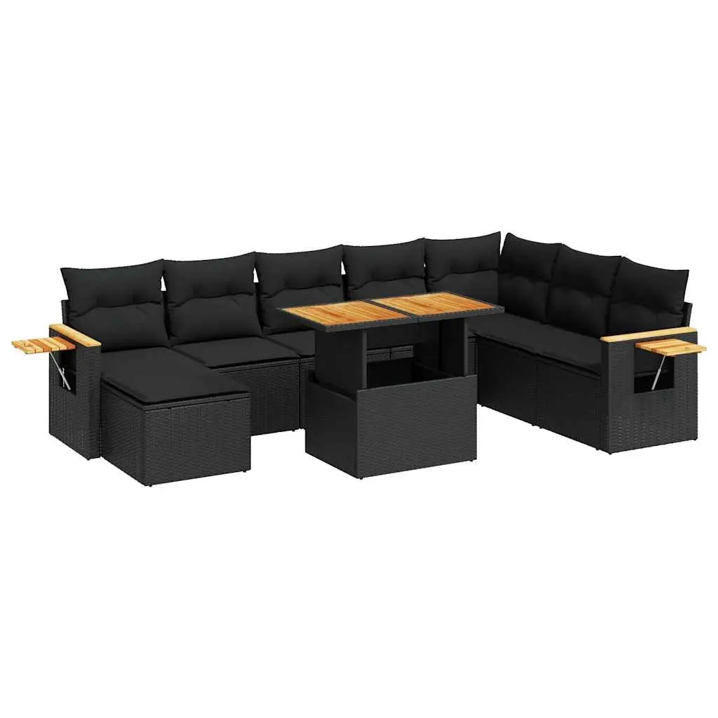 Garden Sofa Set Poly Rattan 9 Piece Outdoor Furniture Black with Cushions
