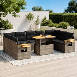 Garden Sofa Set 10 Piece Outdoor Furniture Grey Poly Rattan with Cushions