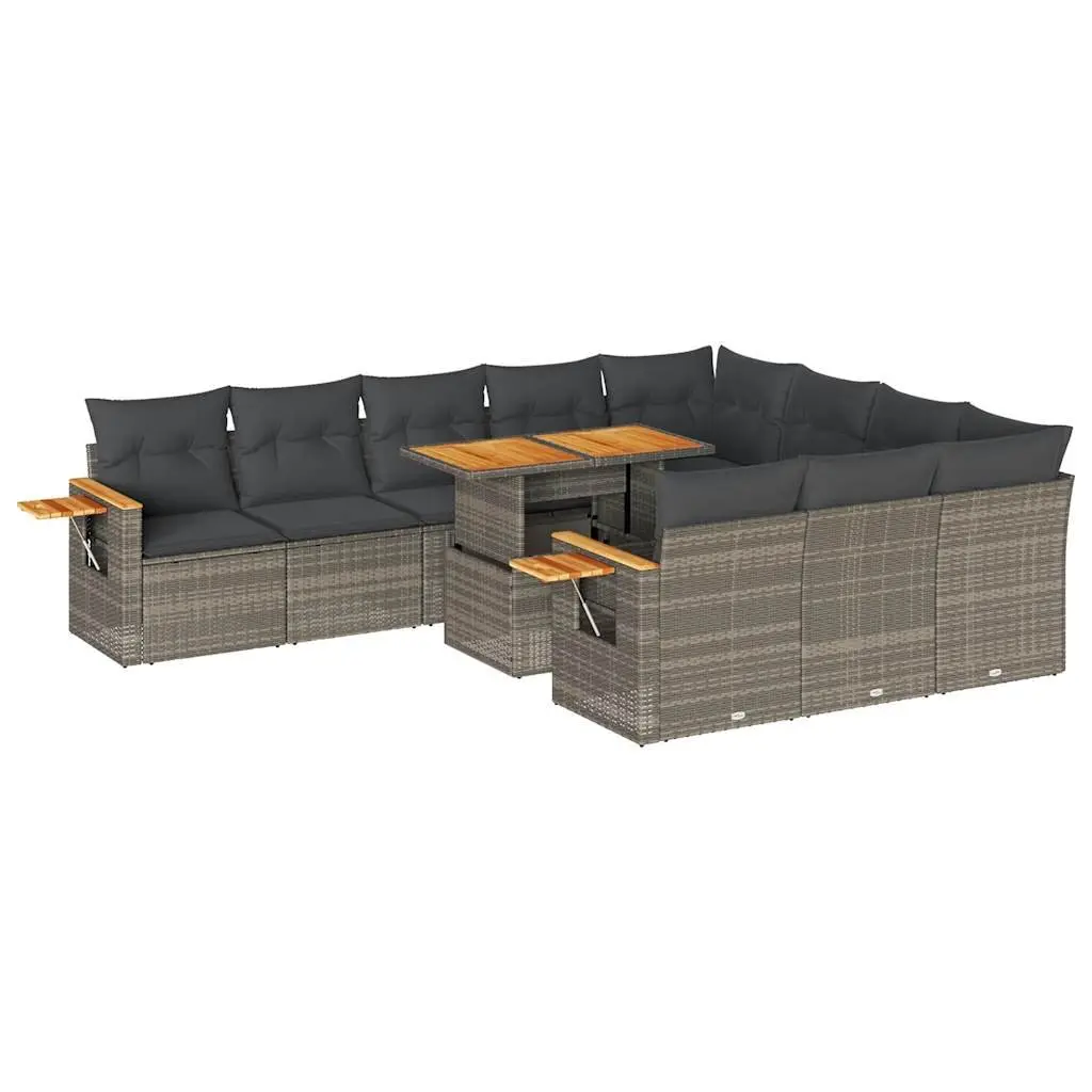 10 Piece Garden Sofa Set Outdoor Patio Furniture with Cushions Grey Rattan