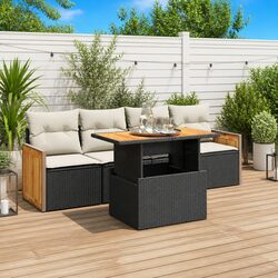Practical 5 Piece Garden Sofa Set with Storage - Black