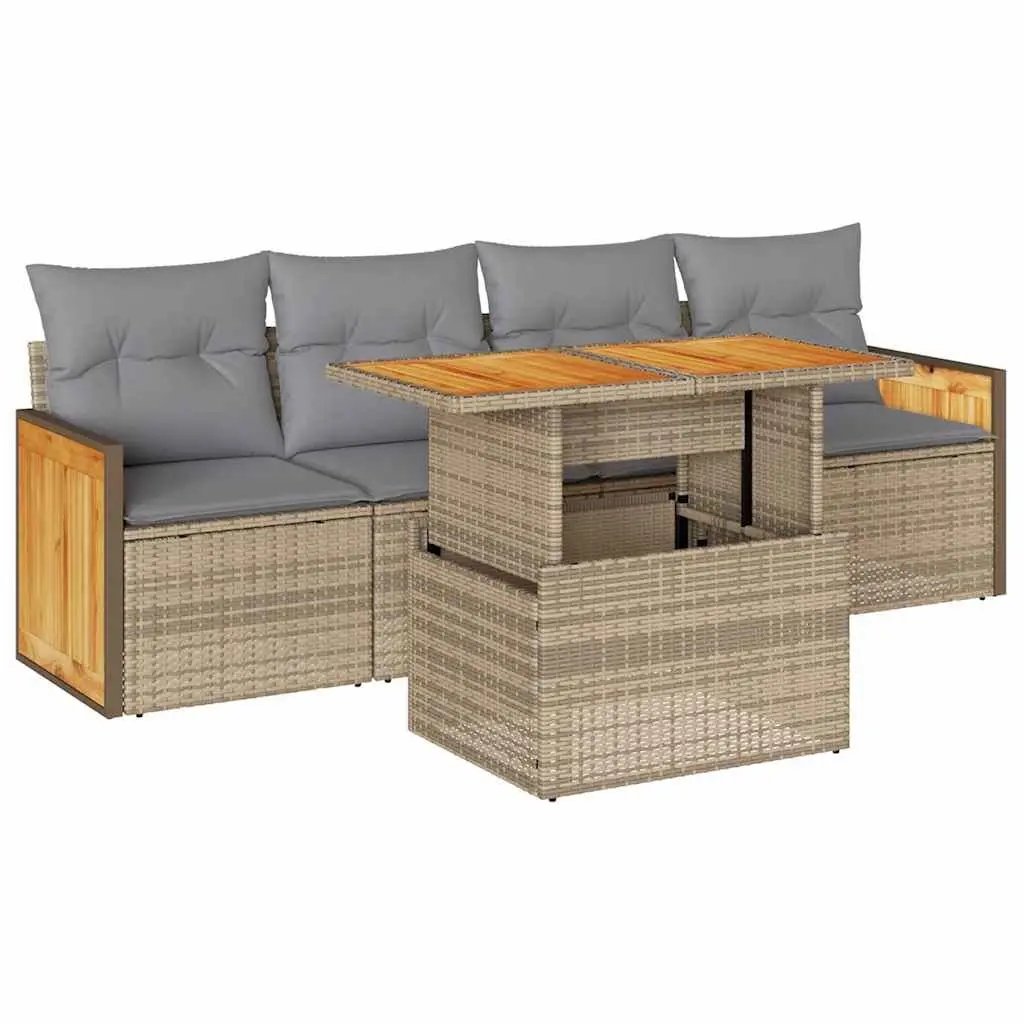 Garden Sofa Set PE Rattan Modular 5 Piece Outdoor Furniture Beige Cushions