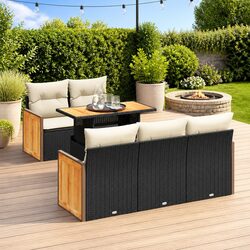 Practical 6 Piece Black Rattan Sofa Set for Any Outdoor Space